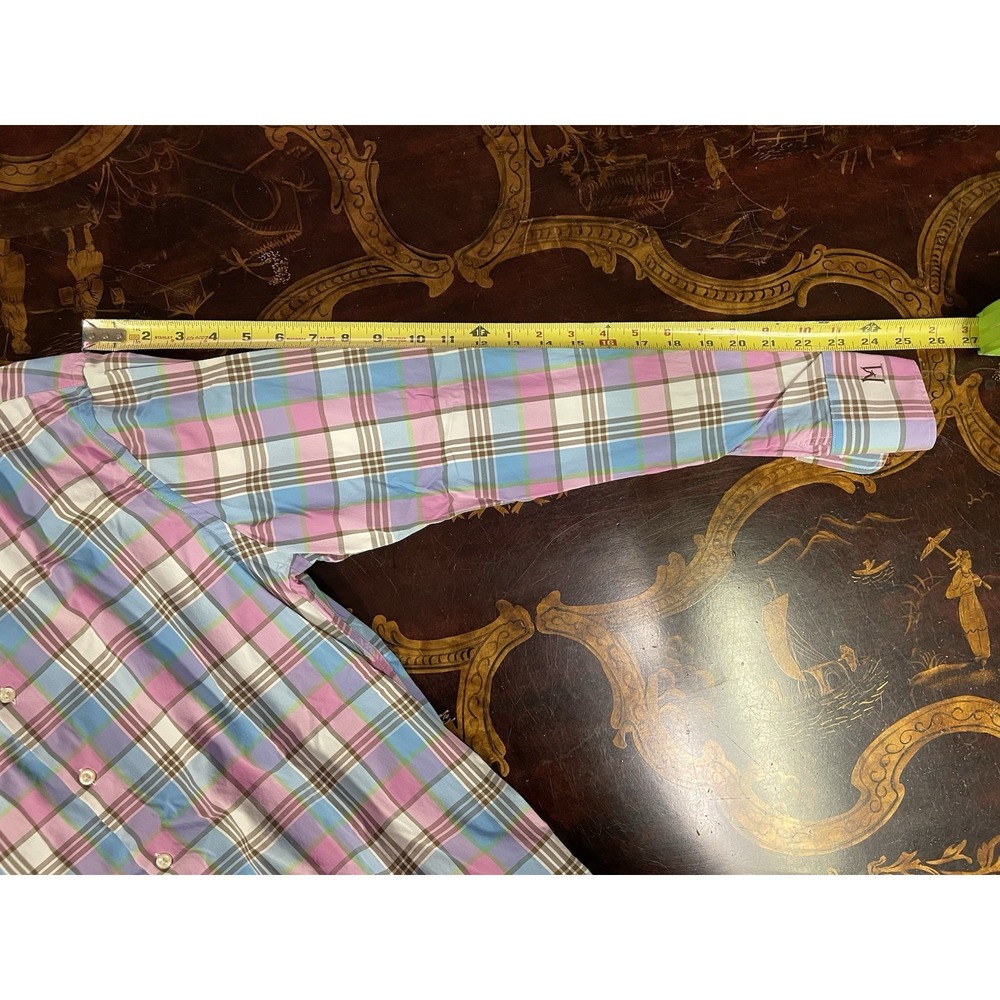 Peter Millar Summer Comfort Performance Mens Pink Blue Plaid Button Up Shirt M - Picture 11 of 14